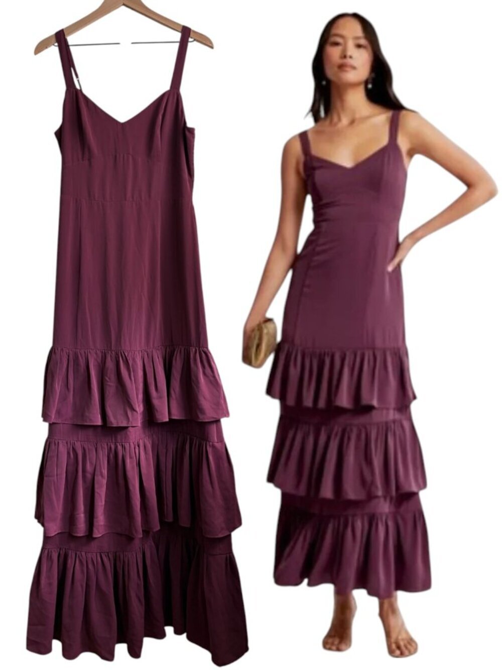 Abercrombie and Fitch Ruffle Tiered Maxi Dress Burgundy Red medium Tall MT